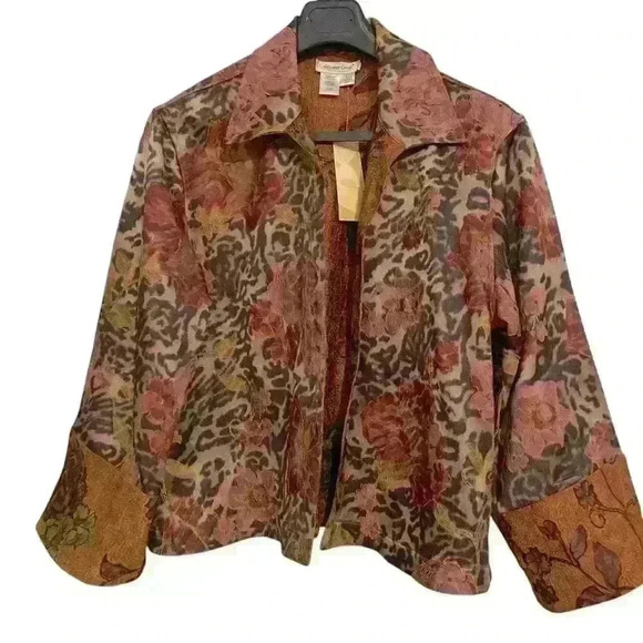 Coldwater Creek Animal Rose Shimmer Floral Print Reversible Jacket Size L Boho - Picture 7 of 16